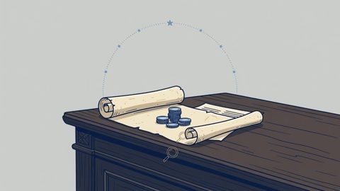 Illustration: an unsigned accord beside coins and a tax form, with a faint ring of stars