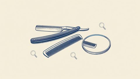 Illustration: a razor and comb beside a mirror