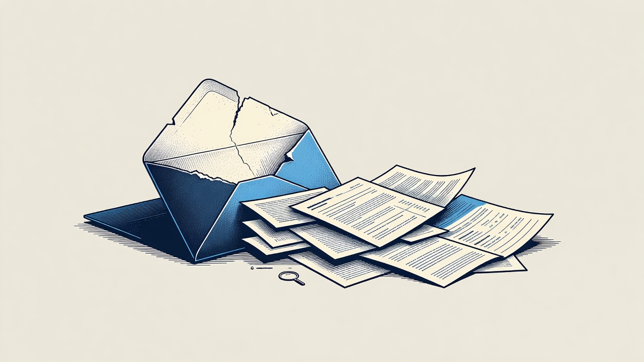 Illustration: a torn envelope with pages spilling out