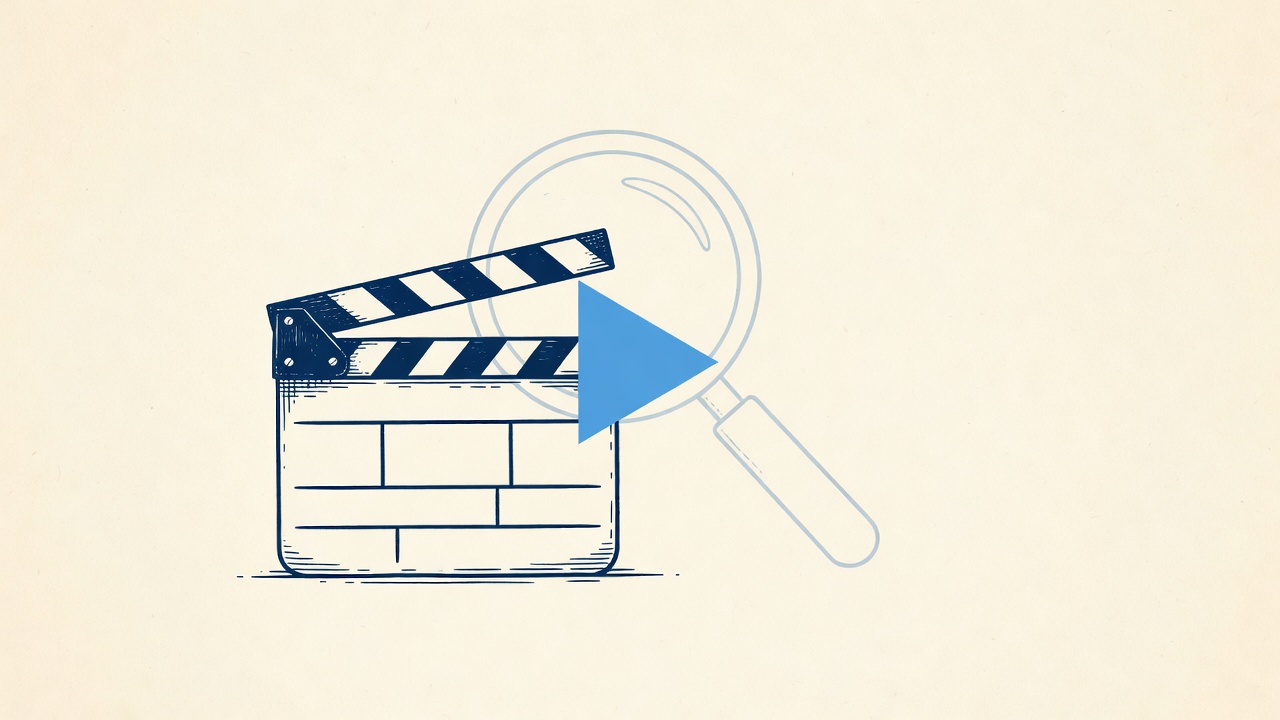 Illustration: a film clapperboard and a play-button triangle
