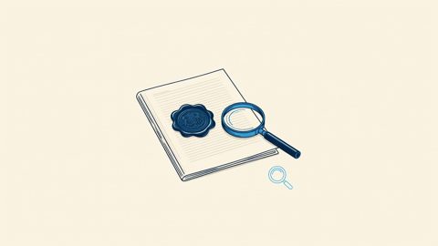 Illustration: an official seal and magnifying glass on a document folder