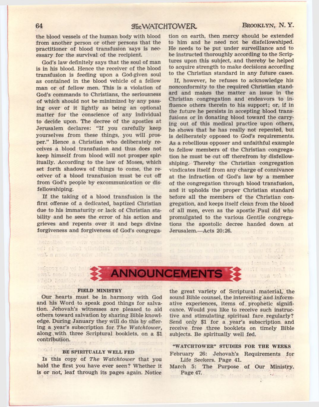 Scanned page: The Watchtower Questions From Readers · January 15, 1961